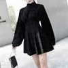 Sukienki swobodne jesienne zima jednoczęściowa 2023 Kobiety mini mini sukienka z długim rękawem Gothic A Goth Retro High talia