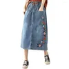 Röcke Lange Maxi Denim Rock Blume Stickerei Jean Für Frauen 2023 Frühling Sommer Casual Koreanische Vintage Midi