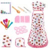 Kitchens Play Food 4 11Pcs Bambini Grembiule da cucina Guanti Cappello Set Rosa Pasqua Halloween Bambino Chef Cucina Strumento di cottura Casa Giocattoli 230617