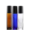 Trasparente marrone blu 10ml Roller Ball Bottle Profumo Black Steel Ball Roll On Container con coperchi neri SN808