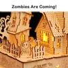 3D Puzzles 3D Halloween Haunted House Wooden Puzzle Ghost Tree House Light DIY Model Craft Kits Desk Decoration Toys Gift For Kids 230616