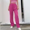 レディースパンツラックハイウエストバギーコーディュロイ2023秋の女性ソリッドピンクの弾性ストレートズボンの女性ゆるいポケットスウェットパンツ