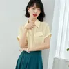 Kadın Bluzları 2023 Yaz Kadın Bluz Sarı Çizgili Cep Kısa Kollu Şifon Gömlekleri Zarif Moda Resmi Top