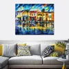 Handmade Landscape Art on Canvas Tropical Night Vibrant Street Artwork Painting Home Decor