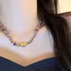Anhänger Halsketten Retro Schmuck Schlüsselbein Kette Geometrische Form Lila Naturstein Unregelmäßige Halskette Weiblichen Halsband