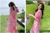 Urban Sexy Dresses Fashion Elegant Pink Floral Dress Summer Chiffon Print High-End Vacation Outfits V-Neck Belt Slim Midje Mermaid Prom Dresses 2023