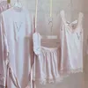 Sexy Pyjamas aus Eisseide und Satin für Zuhause, Jacquard-Design, Nachtwäsche, Nachthemd, fünfteiliger Damen-Mode-Freizeitanzug