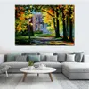 Contemporary Abstract Canvas Art Summer House Cityscape Oil Painting Handmade Modern Pub Bar Decor