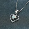 Anhänger Halsketten Nette Herz Hohle Halskette Einfache Mode Weiß Blau Opal Hochzeit Zierliche Silber Farbe Kette Für Frauen