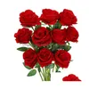 Décoratif Fleurs Couronnes Beautif Soie Artificielle Rose De Mariage Maison Table Décor Long Bouquet Organiser Faux Plante Saint Valentin Pr Dhdr1