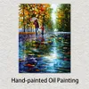 Żywe sztuka uliczna na spacer na płótnie w jesiennym parku ręcznie robionym współczesnym obrazem olejem na ścianę salonu