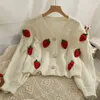 Kadın Örgüleri Sonbahar Kış Çekme Femme Y2K Tatlı 3d Çilek Sweaters V Boyun Büyük boyutlu hırka örgü hırka ceketler Korean ceket