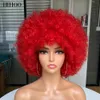 Cosplay Pruiken Kort Haar Afro Kinky Krullend Pruik Met Bang's pruiken Blond Roze Synthetisch Halloween Zwart Blauw Rood Bruin 230617