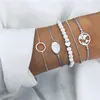 Link Armbänder Mode Einfache Faux Stein Perlen Herz Form 5 Teile/satz Armband Metall Twist Detail Hohl Karte Frauen Kreativ