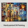 Mooie landschappen canvas kunst onder paraplu handgemaakte olieverfschilderij voor slaapkamer muur