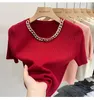 Koszule damskie 2023 Europejska dzianina damska shor rękaw letnie ciężkie szykowne koszulki mody pullover wypoczynek