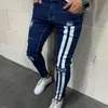 Moda Streetwear Masculino Jeans Vintage Cor Azul Fino Destroyed Jeans Rasgados Calças Punk Quebradas Homme Hip Hop Jeans Masculino