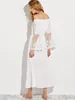 Robes décontractées longue robe Boho blanc Sexy hors de l'épaule plage robe d'été manches évasées épissure dentelle femmes robes d'été