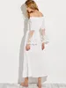 Casual Kleider Lange Boho Kleid Weiß Sexy Weg Von Der Schulter Strand Sommerkleid Flare Hülse Splice Spitze Frauen Sommer Vestidos