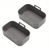 2pcs Reusable Rectangular Silicone Air Fryer Liners, Suitable For 8QT Double Pans, Easy To Clean, Replaces Parchment Paper