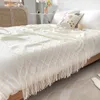 Filtar vit färg stickad filt nordisk vanlig säng dekorativa filtar med soffa R230617
