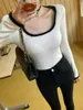 Women's Sweaters Sexy Hair TVVOVVIN White Knit Base Tops Pullovers Sweater Women Square Collar Small Top Sweet A8PC