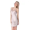 Women's Sleepwear Silk Satin Solid Women Nightgown Pearl Gray / Pink Sexy Lace Nightie Ladies Nightdress Chemises Slip Sp0029