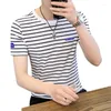 Camisetas Masculinas Camisetas Listradas Masculinas Manga Masculina Camisa Casual Decote Redondo Curto Listras Preto e Branco Tshirt Man Graphic