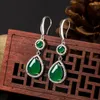 Dangle Oorbellen Natuurlijke Groene Jade Chalcedoon Water Drop 925 Zilveren Jadeïet Mode-sieraden Accessoires Amulet Geluk Geschenken Voor Vrouwen