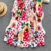 Runway Dress New Fashion French Retro Long Sleeve Bow Neck Print A-line Dress Women Slim Elegant Clothes Vestidos De Verano Mujer 294N