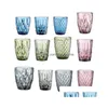 ワイングラスの色の飲酒ビンテージエンボス加工されたマティックコロードガラス製品ロマンチックなタンブラーガラス用水ジュース飲料ドロップ配達DHI7V