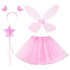 Clothing Sets 4 Pcs Wings Costume Outfits Props Angel Elf Fairy Shiny Surface Adjustable Headband Magic Wand Mesh Skirt