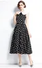 Casual Dresses Summer New Vintage Hepburn style Slim Polka Dot Print Mid-length Dresses Women Sweet Ribbon Bow Peter pan collar Tank Long Dress 2023