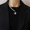 Hänge halsband svart vit taoism yin yang runda charm pärlstav faux pärla tai chi choker halsband för män kvinnor skydd lyckliga smycken