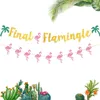 Decorative Flowers 2 Pcs Flamingo Latte Stylish Hanging Banner Hawaiian Table Decorations Party Pulling Flag Pineapple The Sign