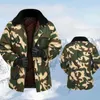 Heren Jassen Flurry Revers Heren Jas Rits Sluiting Winter Verdikte Pluche Voering Katoen Overjas Camouflage Print Fluwelen Cargo Jas