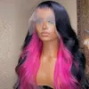 Lace Wigs Free Part Black Highligh Pink Frontal Wig Body Wave Heat Resistant Fiber Hair Synthetic Front 230617