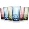 Copas de vino Beber de color Vintage En relieve Mticolored Cristalería Vasos románticos Vidrio para agua Jugo Bebidas Entrega de la gota Dhi7V