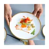 Servies Sets Gouden Rand Witte Porseleinen Borden Voedsel Servies Schotels Salade Soepkom Keramische Kommen Luxe Servies Drop Del Dhukd