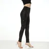 Kvinnors leggings kvinnor pant sömlös femme pantalon casual sexig tjej stjärnor glans disco hög elastisk shinny