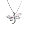 Chains Silver Color Cute Opal Dragonfly Pendant Clavicle Necklace For Women Girl Colorful Cartoon Metal Jewelry