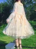 Robes décontractées douce Lolita fée robe de soirée Style femme rétro à manches longues Kawaill Midi une pièce mode coréenne 2023 été