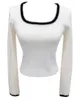 Women's Sweaters Sexy Hair TVVOVVIN White Knit Base Tops Pullovers Sweater Women Square Collar Small Top Sweet A8PC
