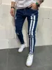 Moda Streetwear Masculino Jeans Vintage Cor Azul Fino Destroyed Jeans Rasgados Calças Punk Quebradas Homme Hip Hop Jeans Masculino