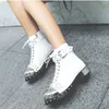 Fashion Low heel Rivets Ankle Boots for women Metal toe Bandage Ridding Boots Shoes