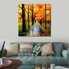 Handmade Landscape Art on Canvas Yellow Rain Vibrant Street Artwork Painting Home Decor