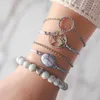 Link Armbänder Mode Einfache Faux Stein Perlen Herz Form 5 Teile/satz Armband Metall Twist Detail Hohl Karte Frauen Kreativ