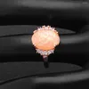 Cluster Rings Hainon Orange Oval Cut Fire Opal Wedding For Women Jewelry Ring Size 6-10 Rose Gold Color Filled Engagement Cz