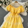 2023 Casual Dresses Runway Designer Hollow Out Embroidery Long Dress for Women Summer Slash Neck Vintage Vacation Vestidos Elegant Robe