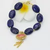 Link bransoletki naturalny kamień niebieski lapis lazuli 13 18 mm owalne koraliki złoto-kolorowe cloisonne eleganckie wesela prezenty biżuteria 7,5 cala B2728